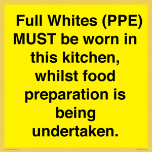  Full Whites (PPE) MUST be worn in this kitchen, whilst food preparation is being undertaken.